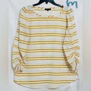 LADIES WHITE TOP WITH GOLD STRIPES